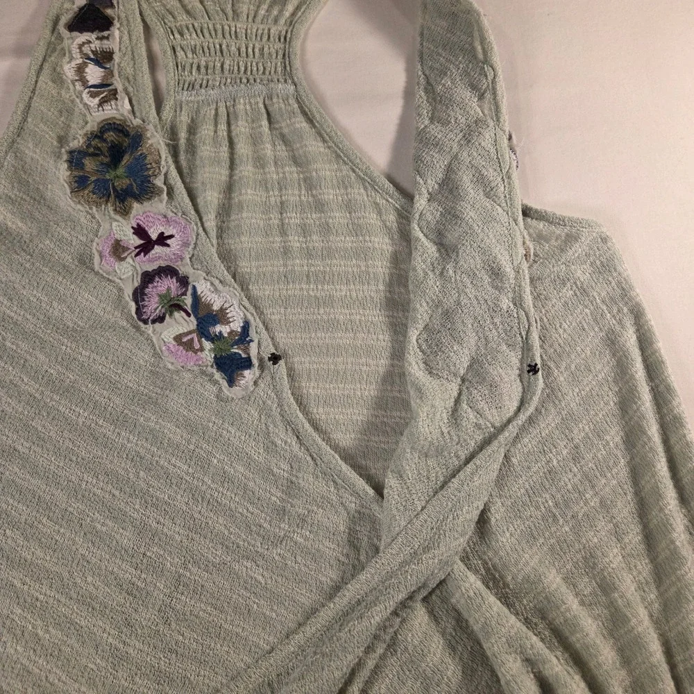 Free People Women's Frida Embroidered Faux Wrap Tank Top Size M Floral Mint